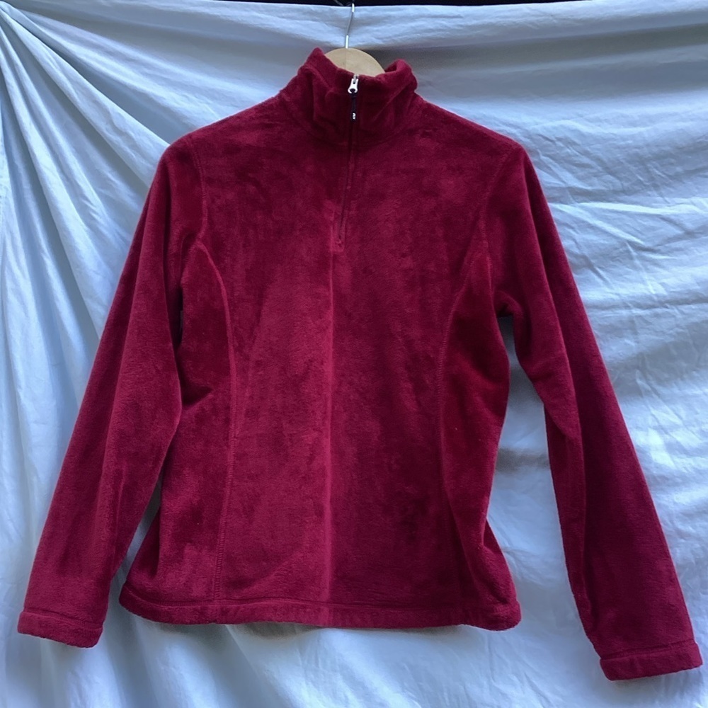 Lands End red fleece outdoor pullover, size small